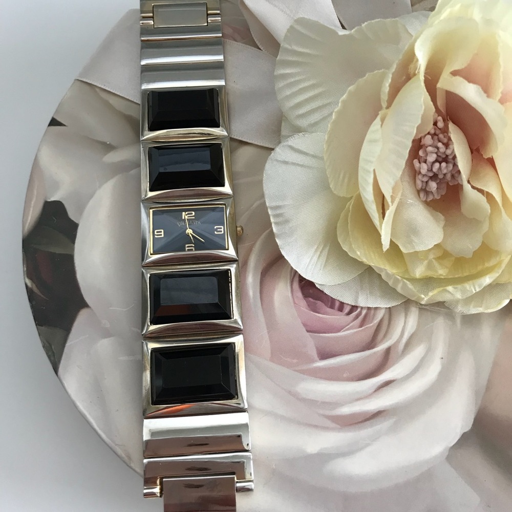 Geneva gold & black chain link watch